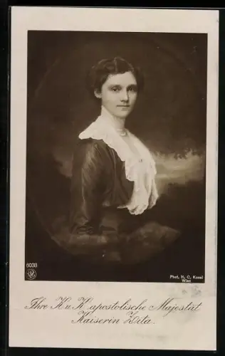AK Kaiserin Zita von Österreich, Portrait im Kleid mit Halsschmuck