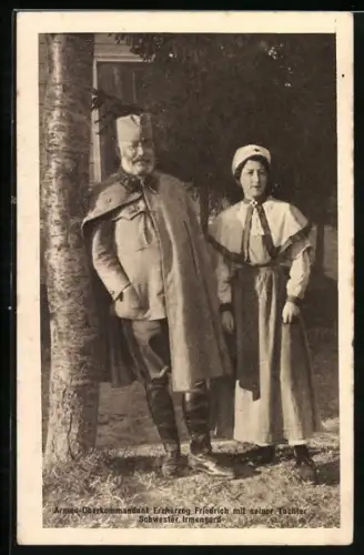 AK Armee-Oberkommandant Erzherzog Friedrich von Österreich mit seiner Tochter Rotes Kreuz-Schwester Irmengard