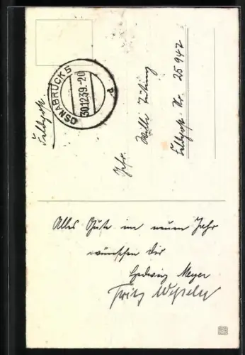 AK Schornsteinfeger mit Trompete auf dem Dach, Neujahrsgruss