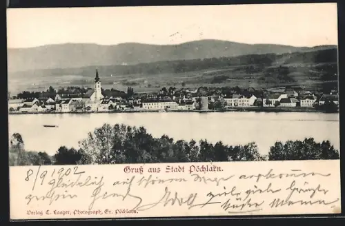AK Pöchlarn, Stadtpanorama vom Wasser aus