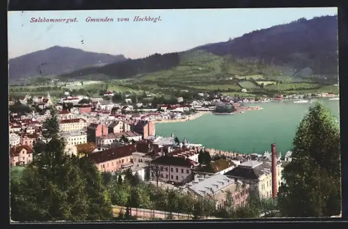 AK Gmunden, Stadtansicht vom Hochkogl aus