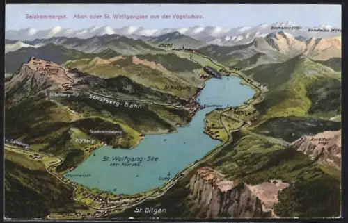 AK St. Gilgen, Blick auf den St. Wolfgang-See und Umgebung