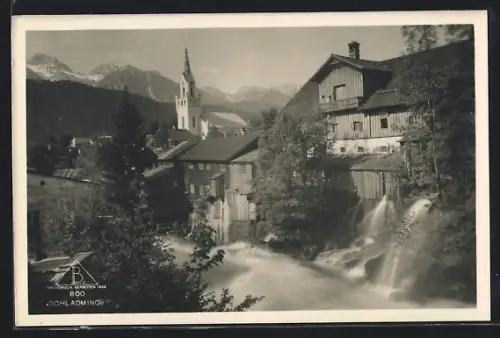 AK Schladming, Ortsansicht mit Kirche