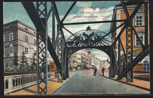 AK Braunau am Inn, Blick gegen Braunau mit Bezirkshauptmannschaft & Zollamt