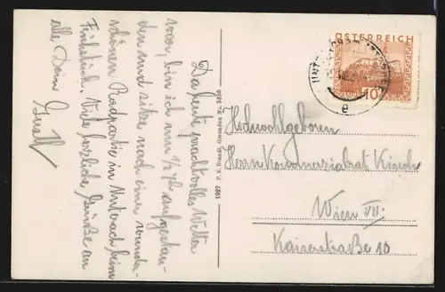 AK Unterach am Attersee, Ortsansicht mit See und Umgebung