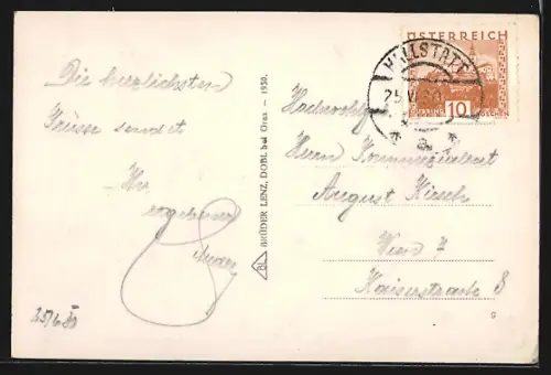 AK Hallstatt, Ortsansicht mit See und Bergen