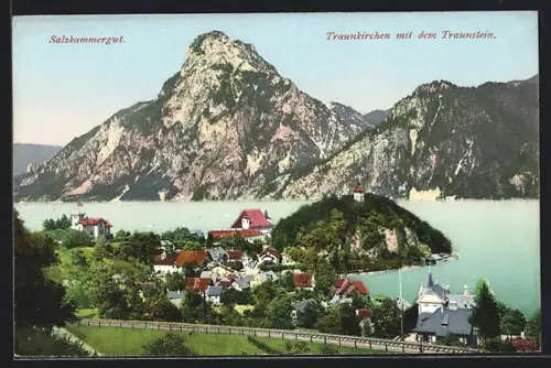 AK Traunkirchen, Ortsansicht mit Traunstein