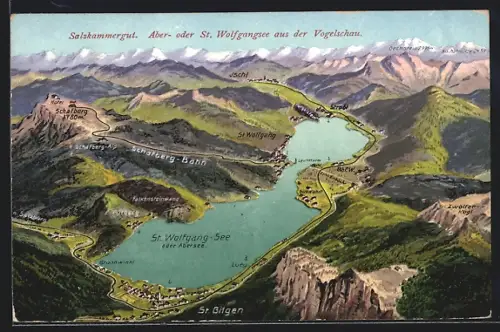 AK St. Gilgen, Blick auf den St. Wolfgang-See und Umgebung