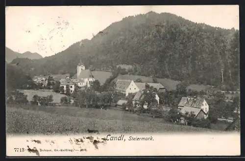 AK Landl, Ortsansicht mit Bergen