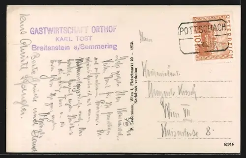 AK Breitenstein am Semmering, Gasthaus Orthof Karl Tost mit Umgebung aus der Vogelschau