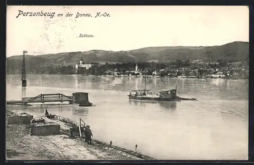 AK Persenbeug /Donau, Dampferanlegestelle gegen das Schloss