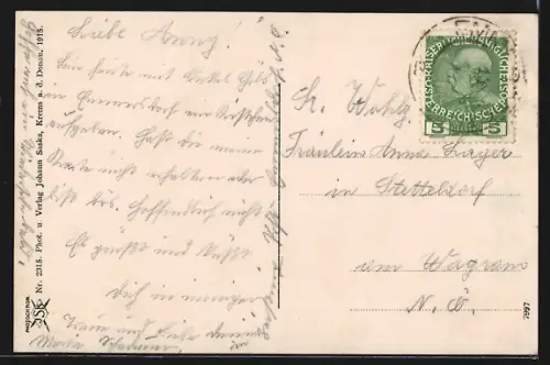 AK Emmersdorf a. d. Donau, Ortspanorama mit Viadukt von der Donau aus