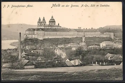 AK Melk an der Donau, Ortsansicht mit Benediktiner-Abtei