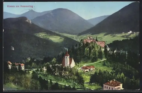 AK Klamm /Semmering, Ortspartie mit Kirche