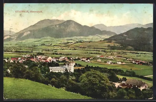 AK Stainach, Ortsansicht mit Bergen