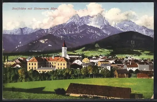 AK Saalfelden, Blick zum Ort mit Steinernem Meer