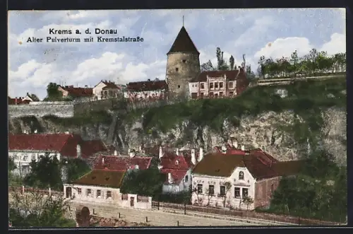 AK Krems a. d. Donau, Alter Pulverturm mit Kremstalstrasse