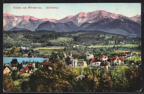 AK Velden am Wörthersee, Ortsansicht mit See u. Bergpanorama