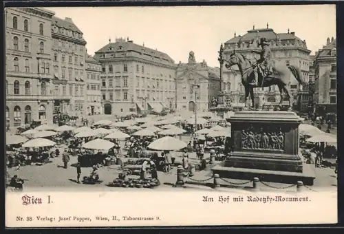 AK Wien, Am Hof mit Radetzky-Monument, Marktbetrieb