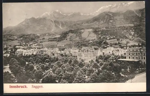 AK Innsbruck, Saggen, Ortsansicht aus der Vogelschau