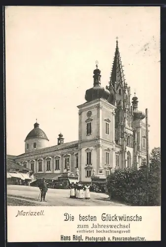 AK Mariazell, Ortspartie mit Kirche
