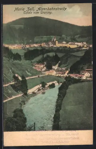 AK Mariazell, Alpenbahnstrecke, Ansicht vom Ursprung