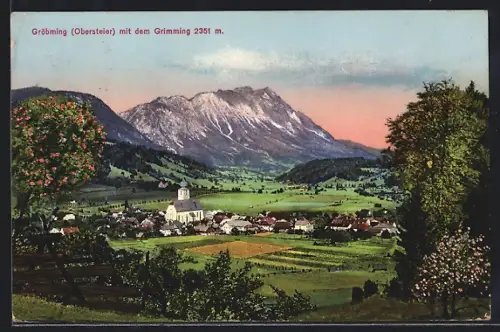 AK Gröbming /Obersteier, Ortsansicht mit dem Grimming