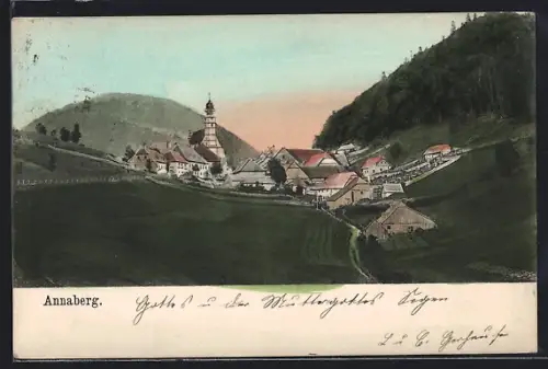 AK Annaberg, Ortsansicht mit Berglandschaft