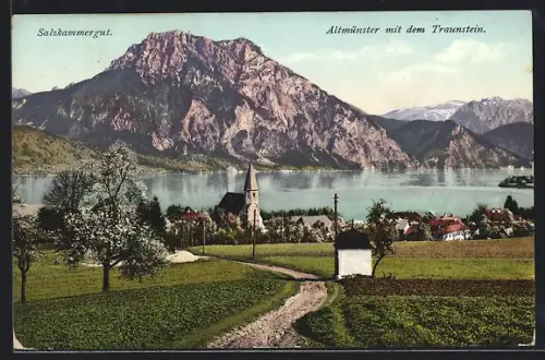 AK Altmünster, Panorama mit dem Traunstein