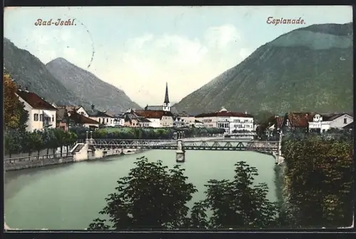 AK Bad-Ischl, Esplanade, Panorama mit Kirche