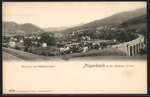 AK Payerbach an der Südbahn, Panorama mit Südbahnviadukt