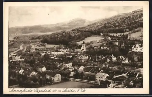 AK Payerbach, Ortsansicht mit Kirche aus der Vogelschau