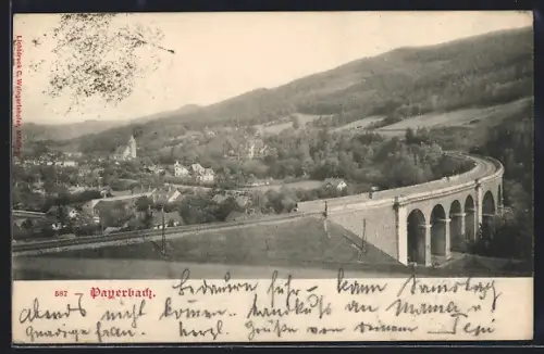 AK Payerbach, Ortsansicht mit Viadukt
