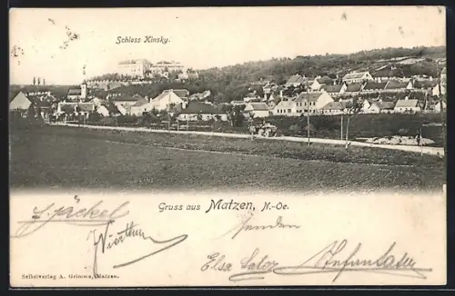 AK Matzen, Ortsansicht mit Schloss Kinsky