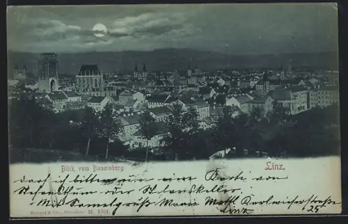 Mondschein-AK Linz, Blick vom Bauernberg