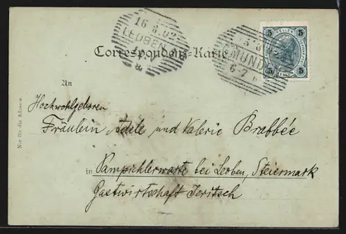 Mondschein-AK Traunsee, Ortsansicht im Vollmondlicht