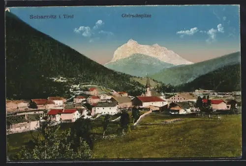 AK Scharnitz i. Tirol, Ortsansicht mit Gleirschspitze