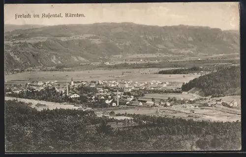 AK Ferlach im Rosental, Ortsansicht aus der Vogelschau