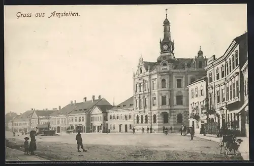 AK Amstetten, Platzansicht mit Leuten
