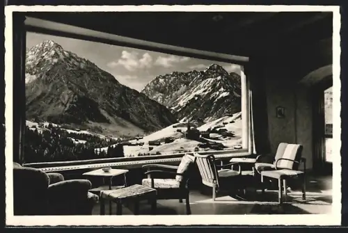 AK Hirschegg, Blick aus der Halle vom Ifenhotel ins Kleinwalsertal
