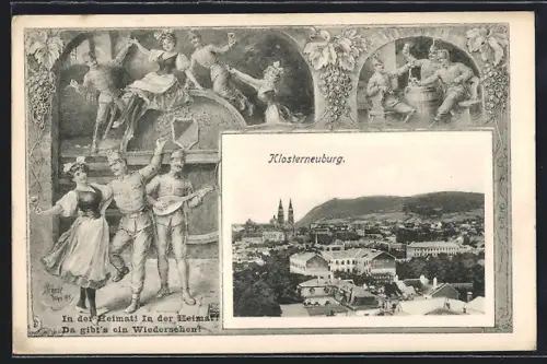 AK Klosterneuburg, Ortspanorama mit Kirche