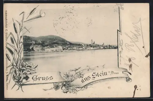 AK Stein a. Donau, Flusspartie am Ort