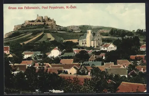 AK Falkenstein bei Poysbrunn, Ortsansicht mit Blick zur Burg