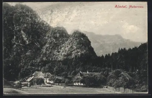 AK Habernau /Almtal, Ortspartie mit Bergen