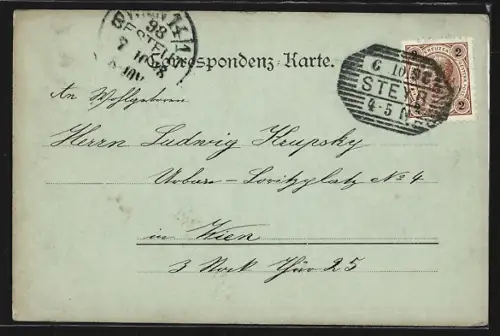 Mondschein-AK Steyr, Uferpartie mit Kirche und Brücke