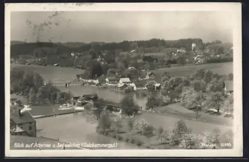 AK Seewalchen, Salzkammergut, Blick auf den Ort und Attersee