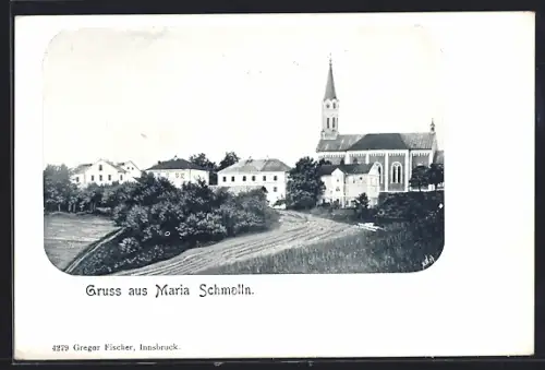 AK Maria Schmolln, Teilansicht mit Kirche