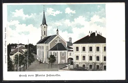AK Maria Schmolln, Strassenpartie mit Kirche