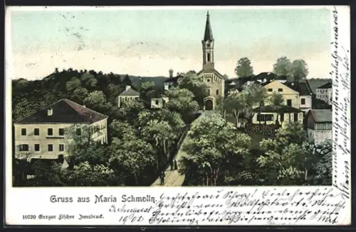 AK Maria Schmolln, Teilansicht mit Kirche aus der Vogelschau