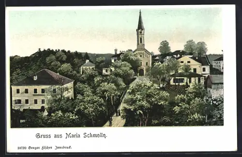 AK Maria Schmolln, Teilansicht mit Kirche aus der Vogelschau
